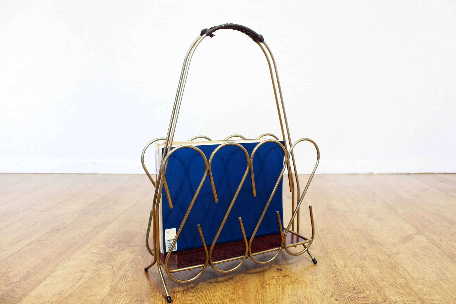 Vintage Magazine Rack In Gold Metal 1960