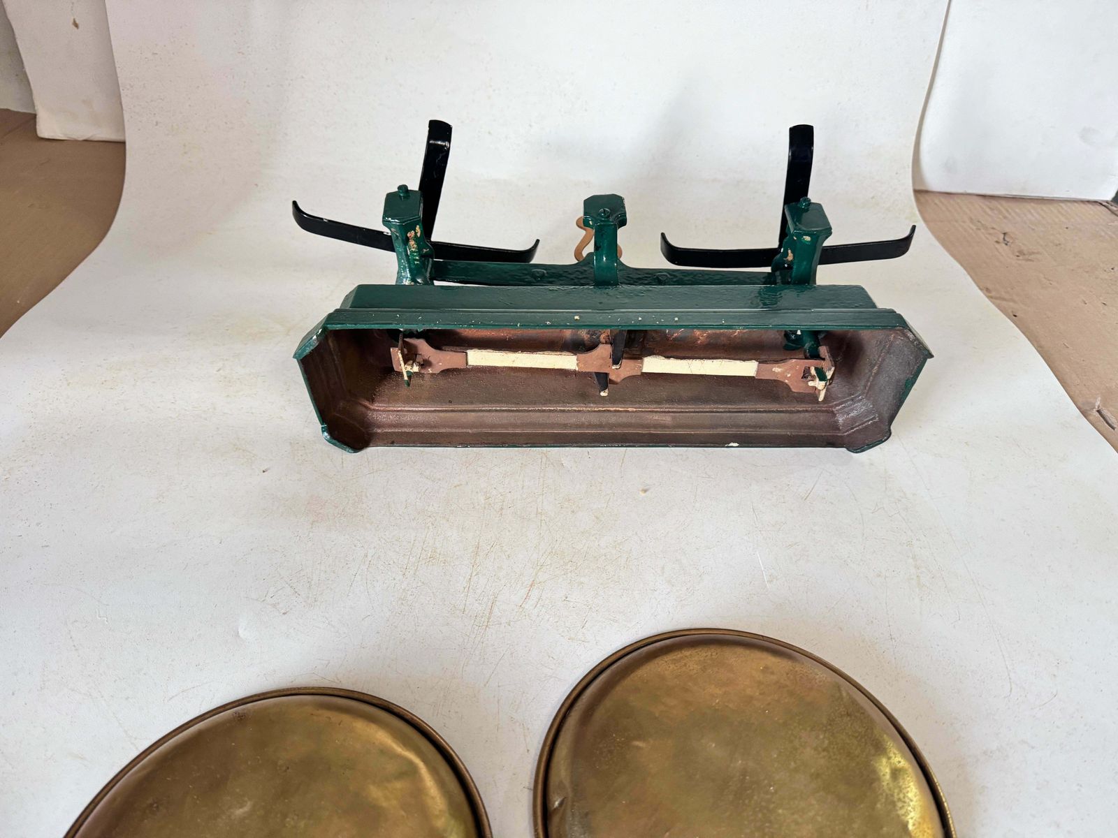 Antiques French Scale France 19th Wrought Iron And Brass Green And Gold Colors photo for sale