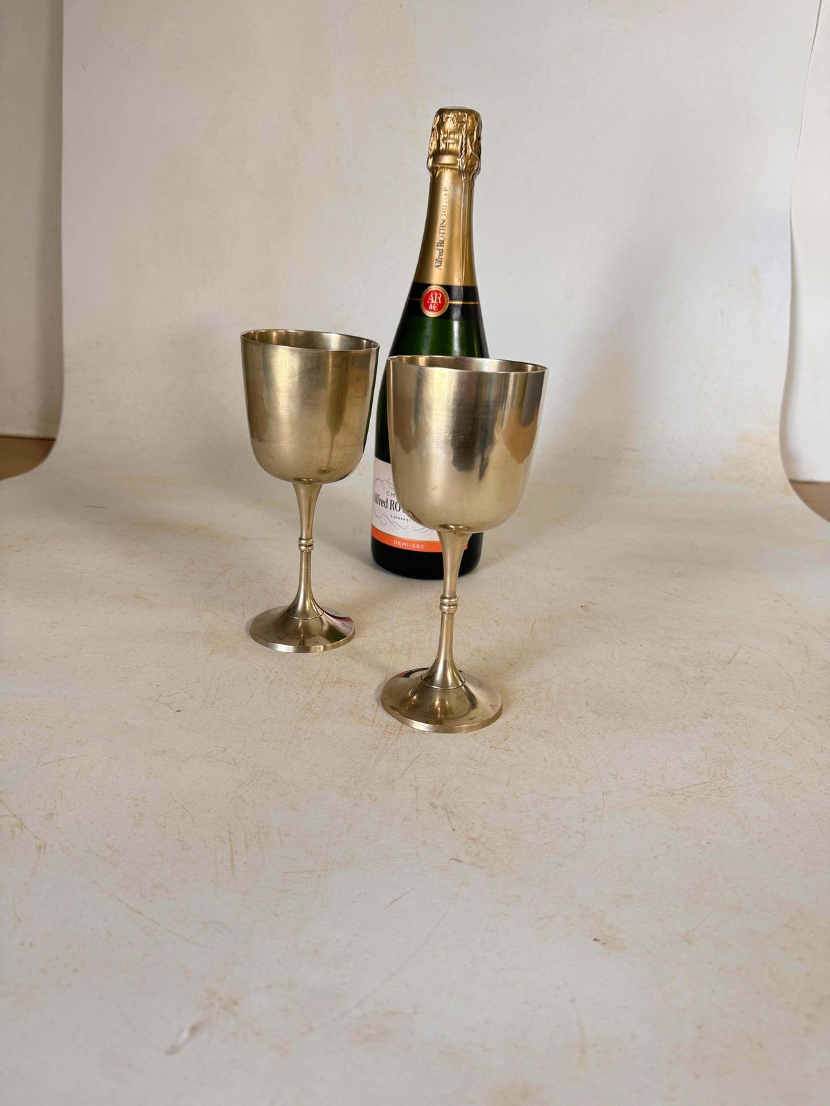 French Pair Of Chalices In Metal Circa 1960 France Silvered Color photo for sale