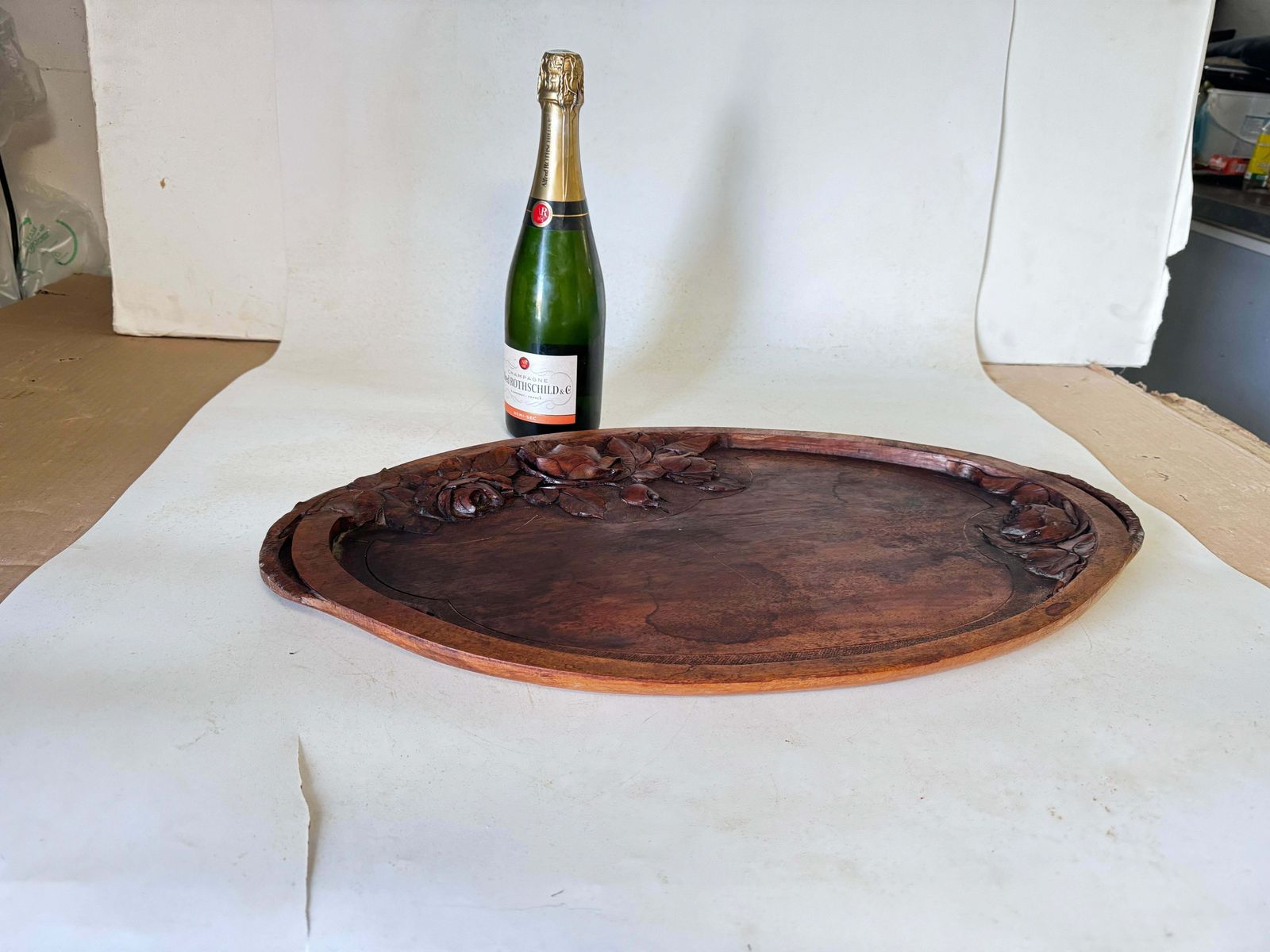 Art Nouveau Platter In Wood, Brown Color, France Circa 1930, Hand Carved, Signed photo furniture