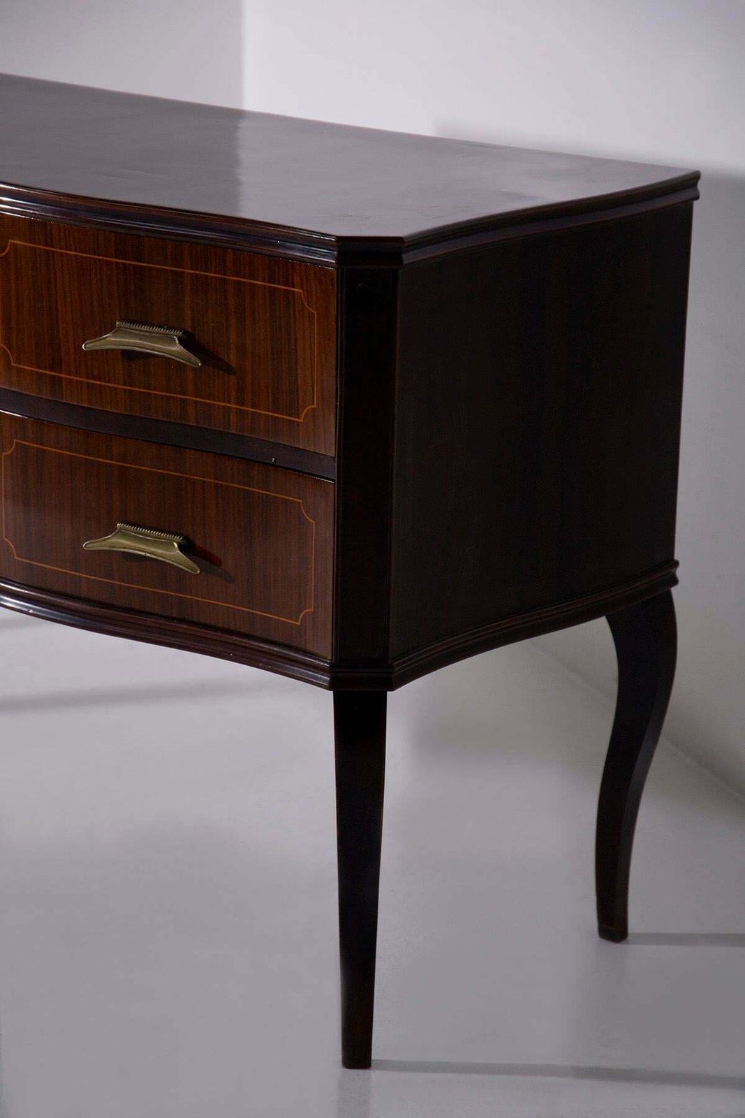 Elegant Italian Vintage Sideboard In Brass And Walnut Wood photo Furniture