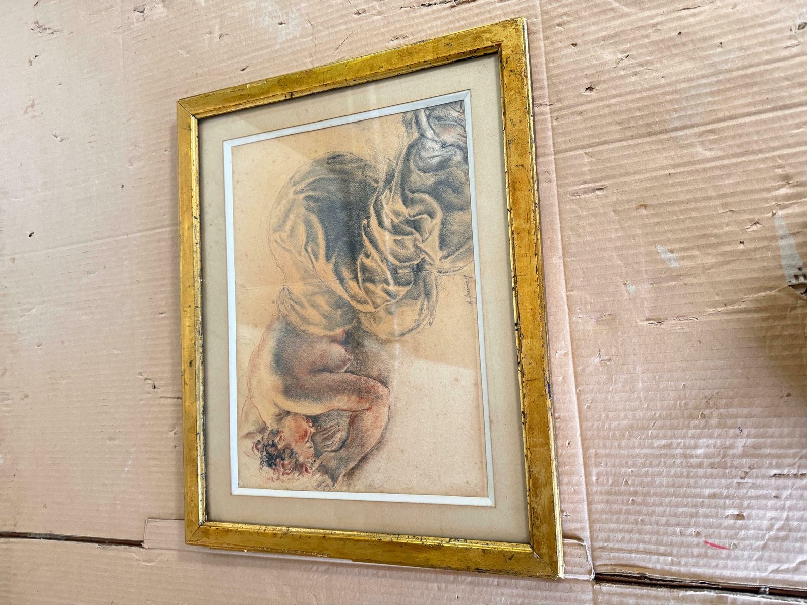 photo vinterior Drawing Representing A Woman On A Bed Signed France 19th Century