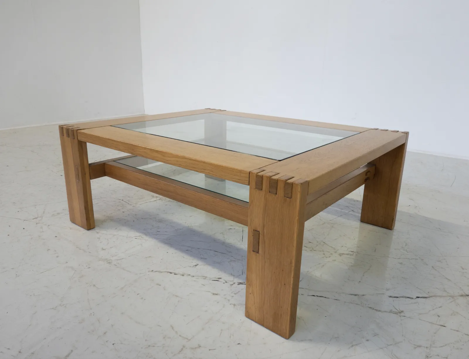 Mid Century Modern Coffee Table By Guiseppe Rivadossi, Wood And Glass, Italy photo Furniture