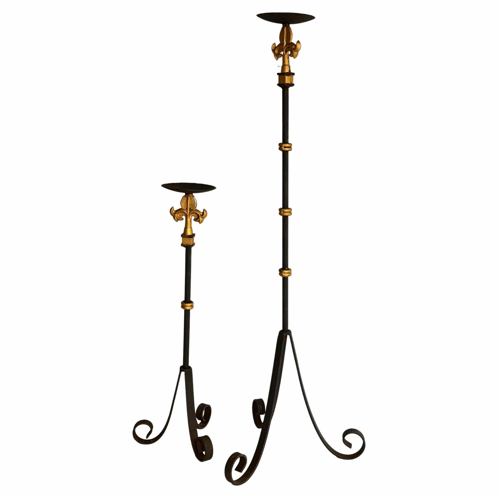 Gillt Iron Candle Holders Or Candlesticks Black And Gold France 1970 Set Of 2 photo for sale