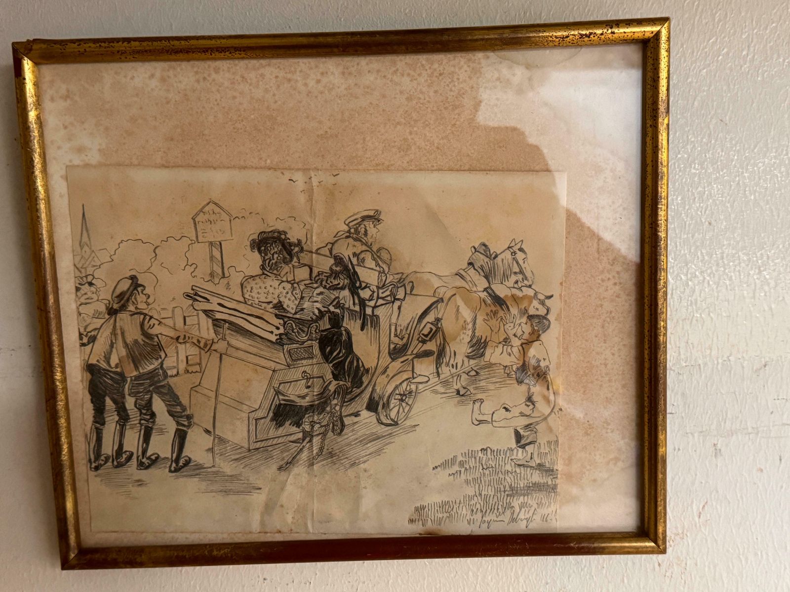 photo for sale Caricature Drawing Representing Characters In A Carriage France 20th Century