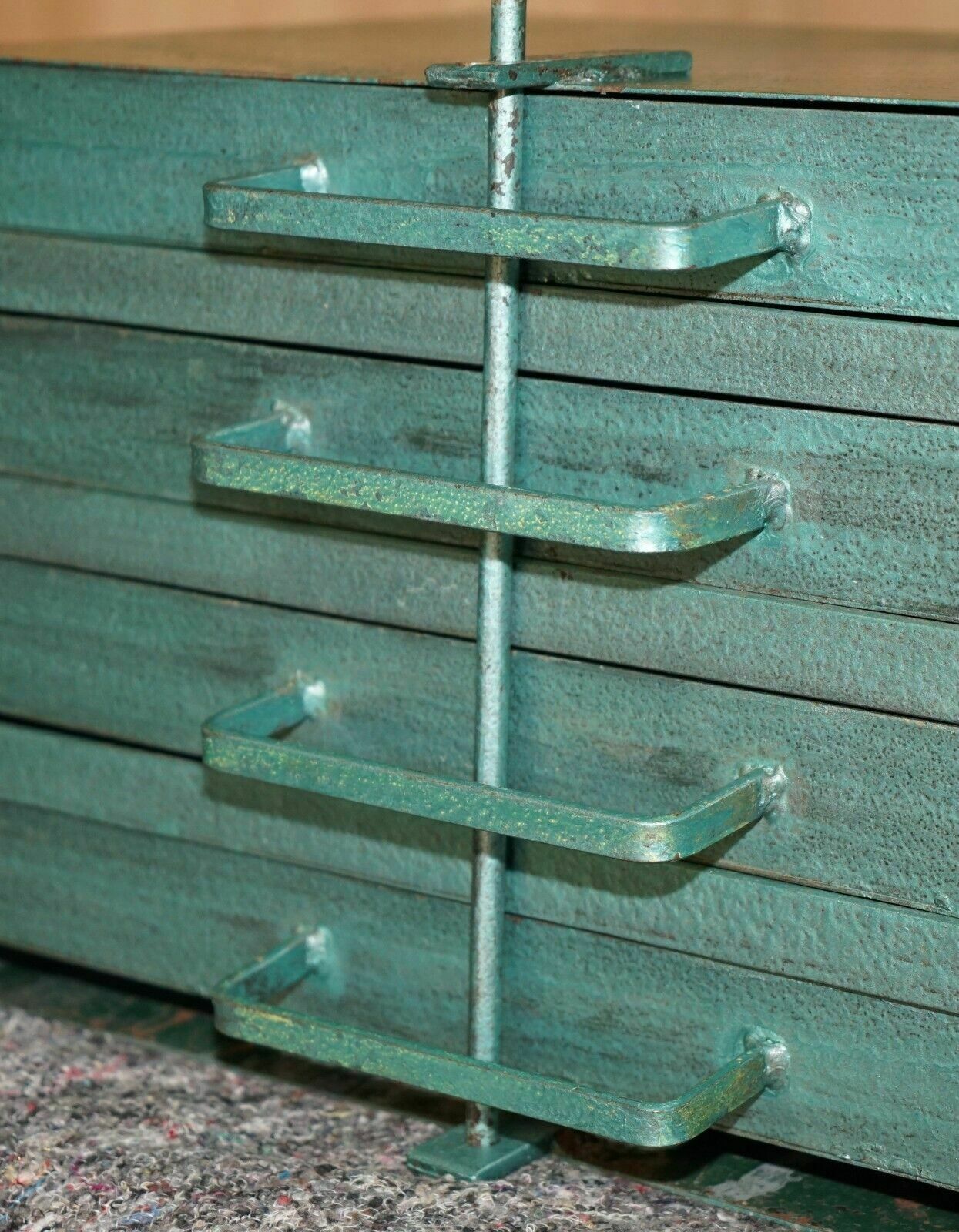 Antique Circa 1920's Teal Coloured Lockable Machinist Work Tool Box With Lock photo Furniture