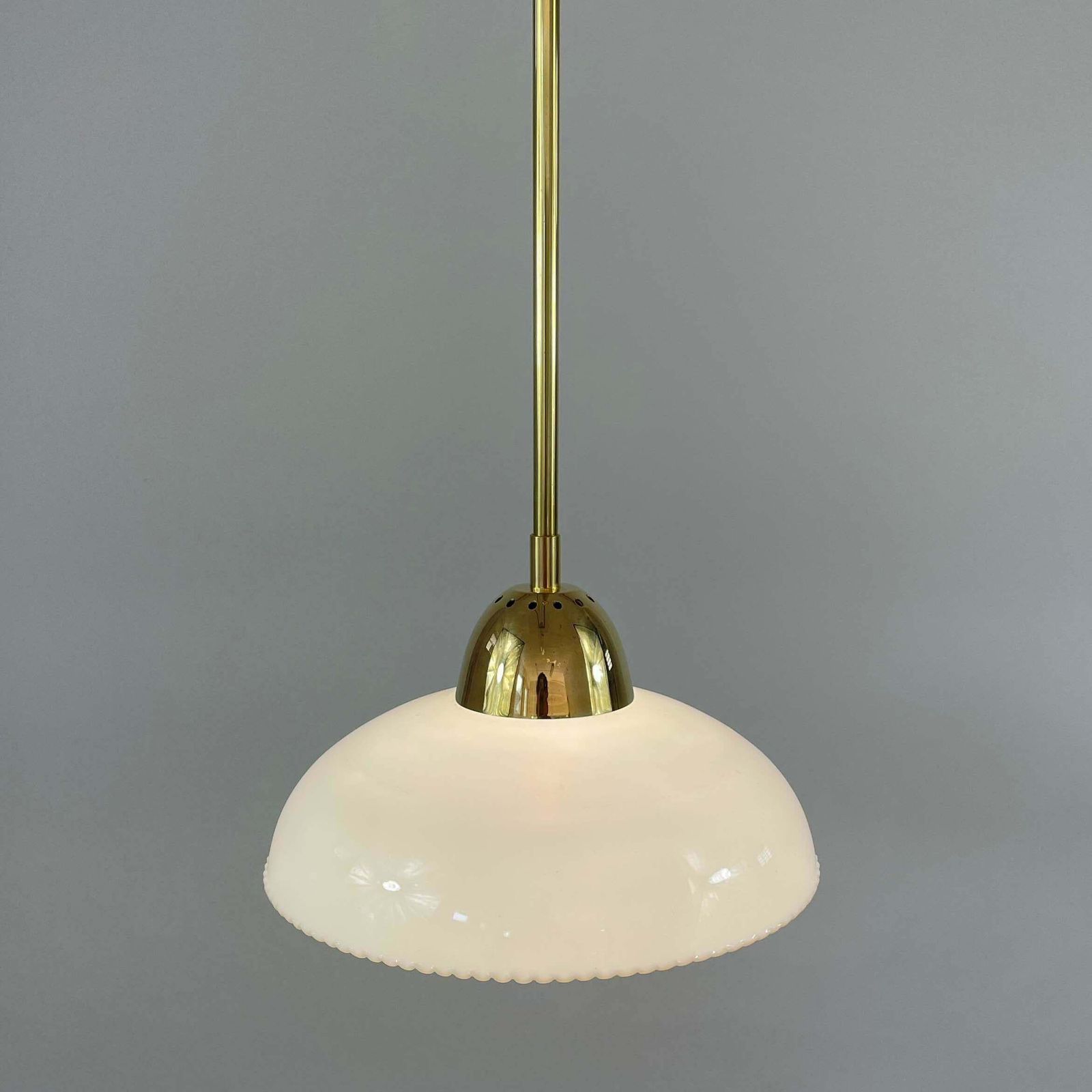 Art Deco White Opaline Glass And Brass Pendants, Sweden 1940s, Set Of 2 photo Lighting
