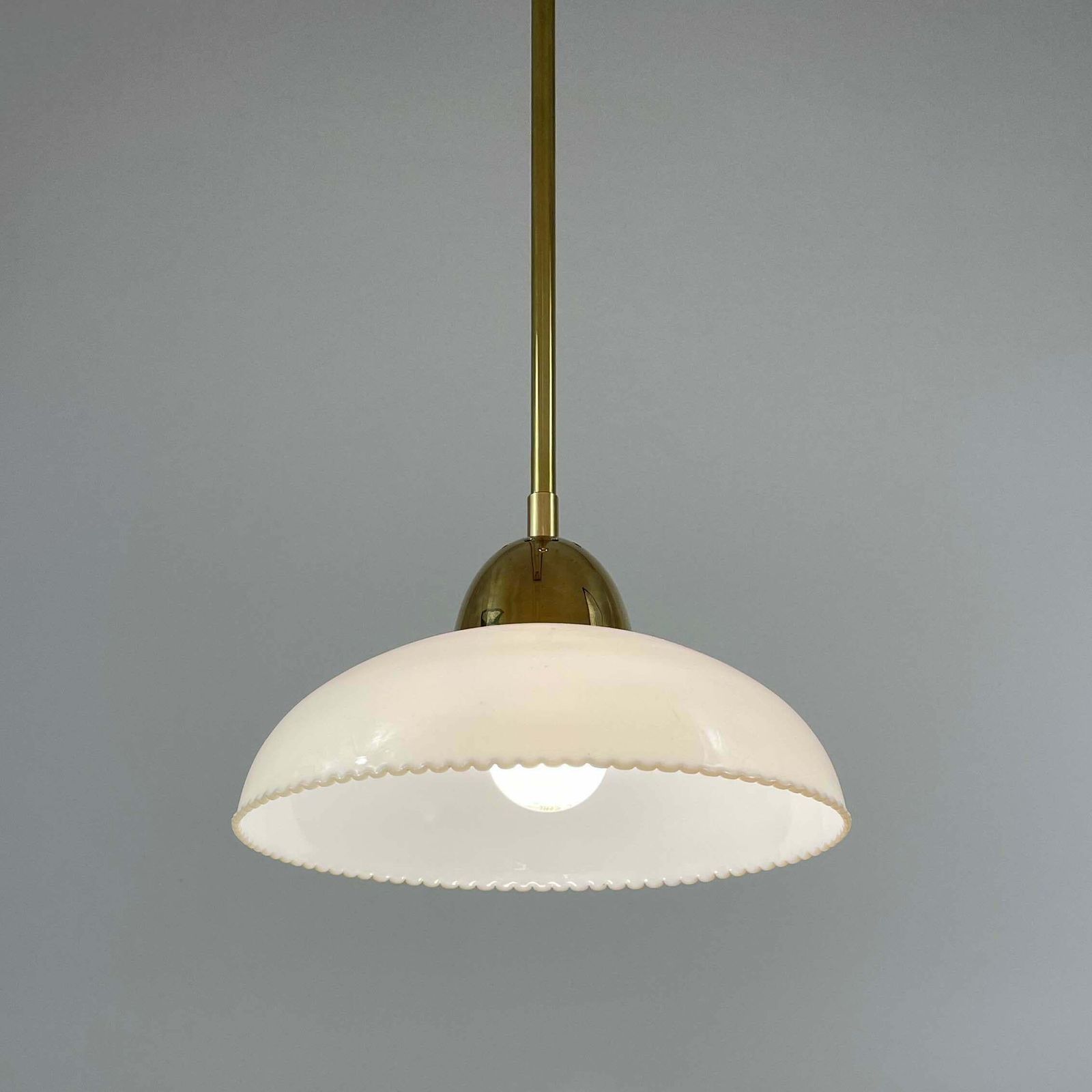 698.0 Art Deco White Opaline Glass And Brass Pendants, Sweden 1940s, Set Of 2 photo
