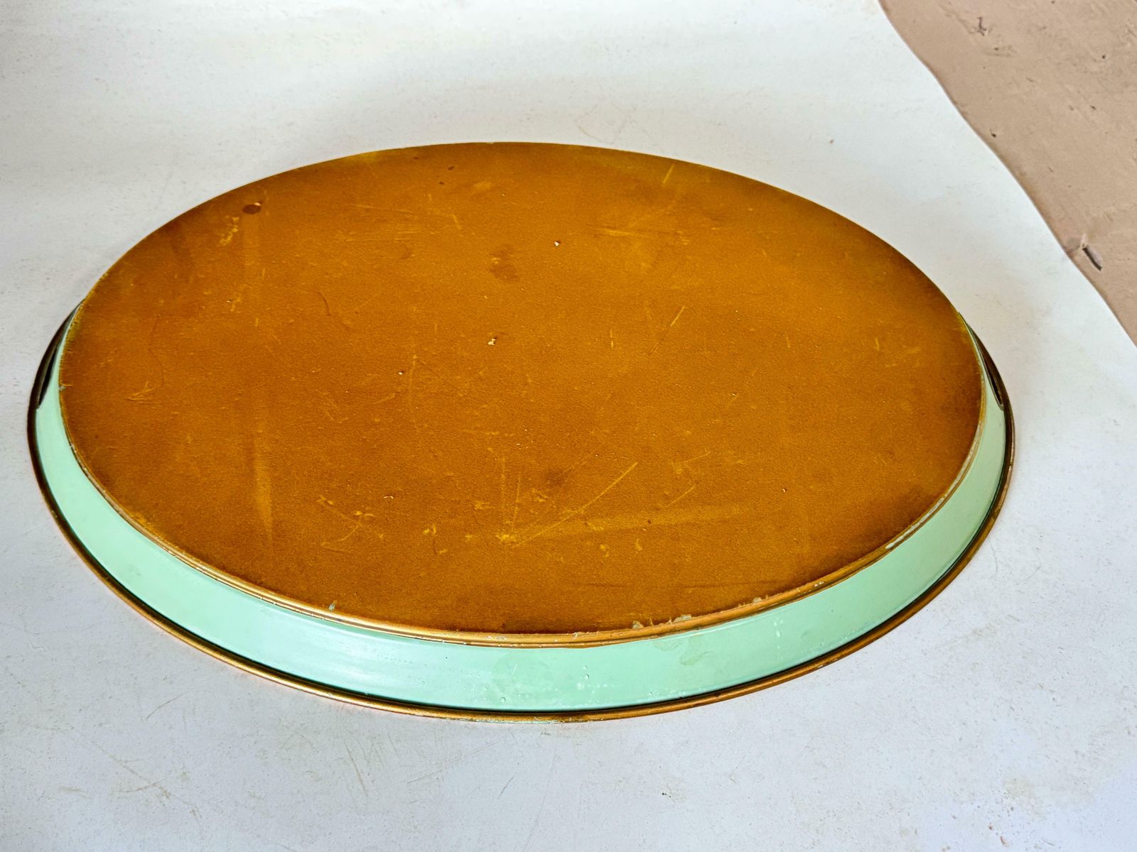 Platter Or Tray Metal Painted England 1970s Green And Yellow Color With Ducks