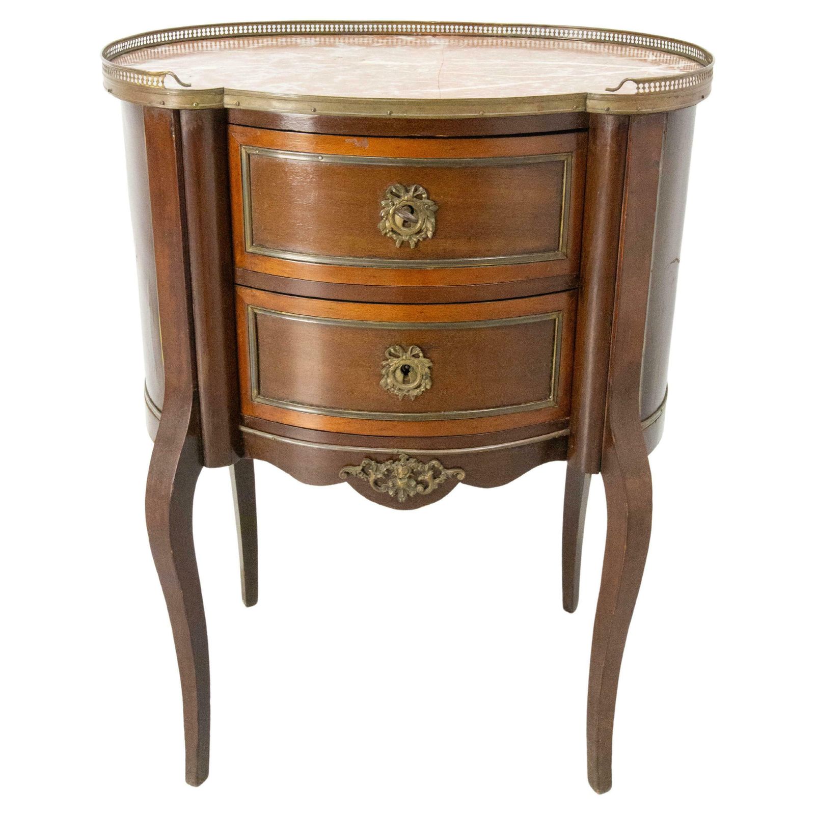 French Louis XV Kidney Style Iroko & Marble Top Little Chest Of Drawers, C 1960 photo vinterior