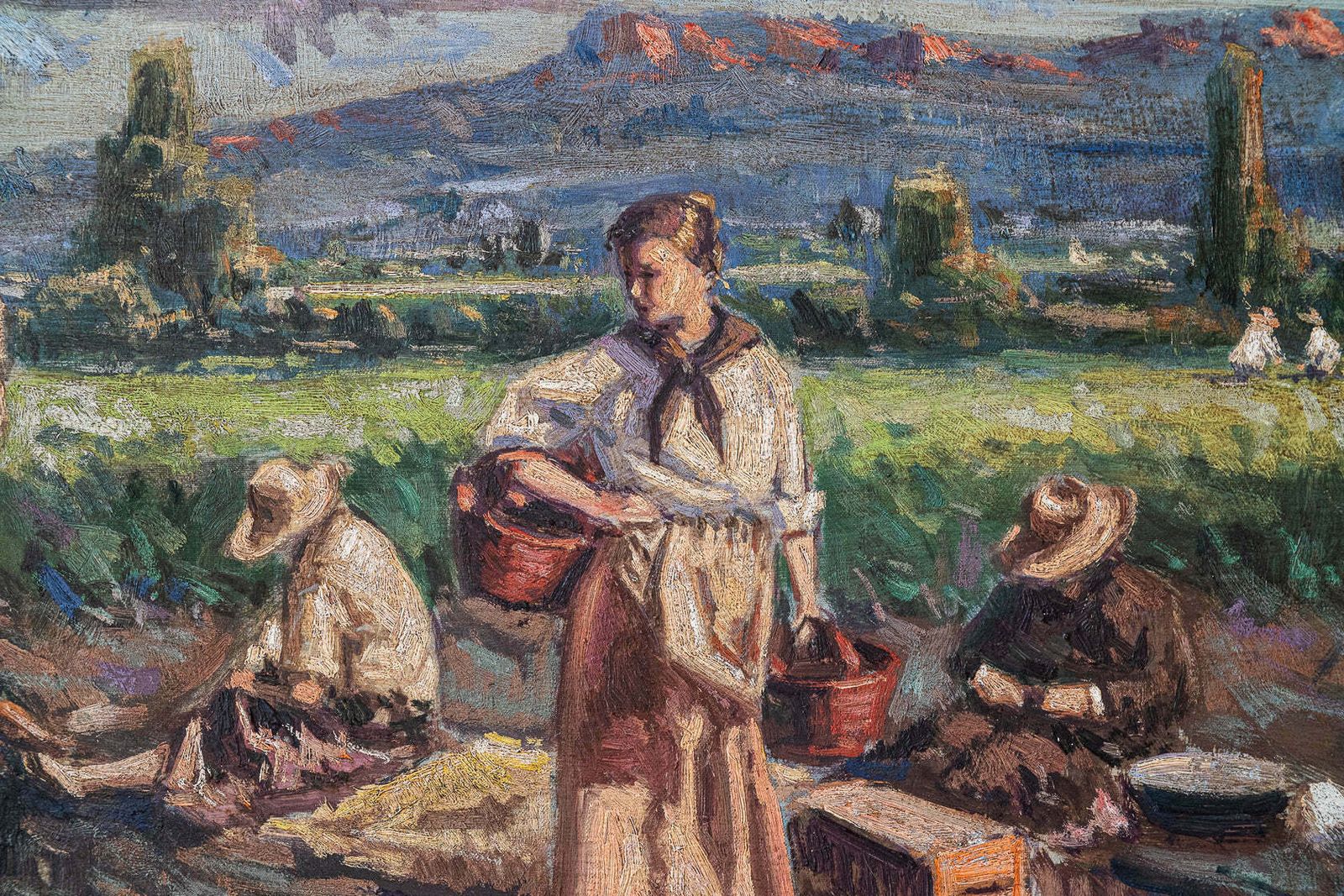 Harvesting The Crop – Groot Ingelijst Post Impressionistisch Olieverfschilderij photo 1960.0
