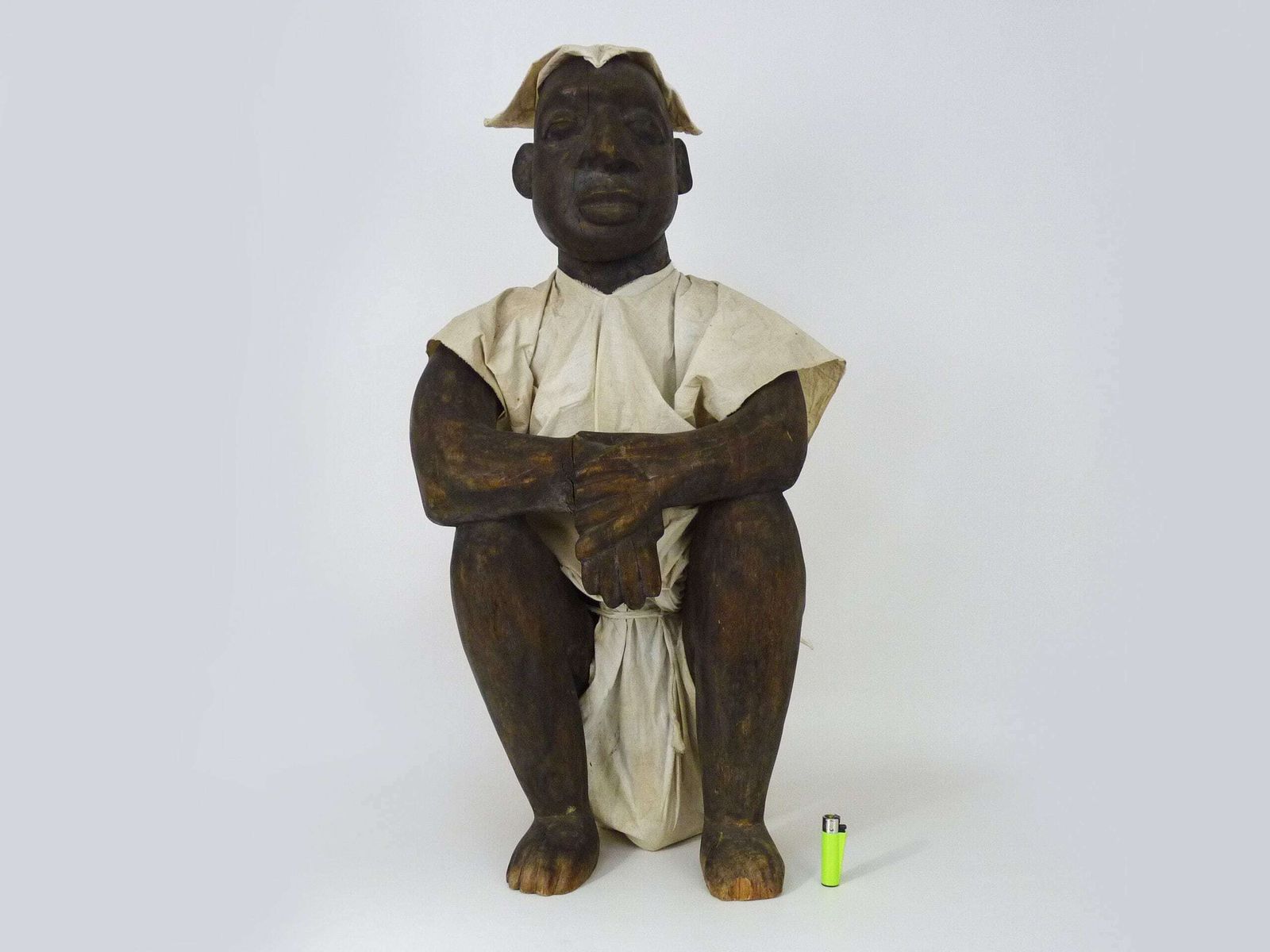 Very Large African Dogon Statue From Mali, Seated Dressed Man. First Half Of The 20th Century