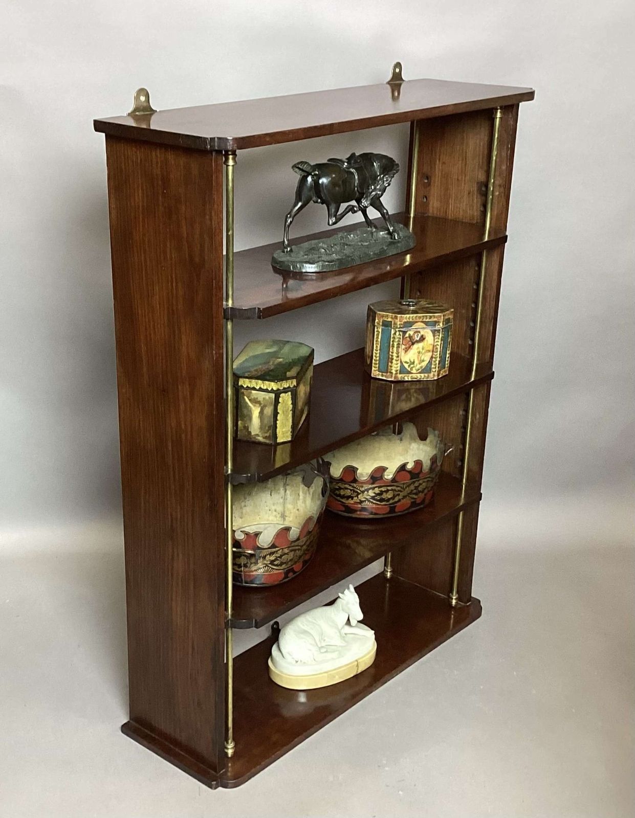 Good Regency Mahogany And Brass Hanging Wall Shelves photo vintage