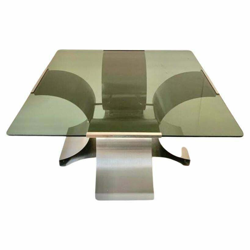 Smoked Glass And Aluminum Coffee Table, Francois Monnet 1970s photo for sale