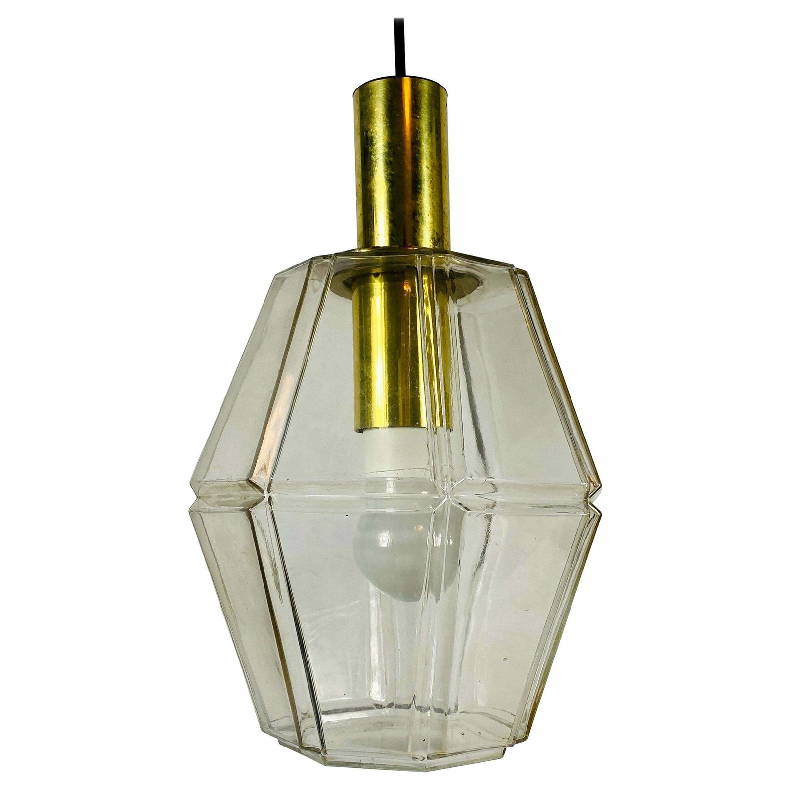 Midcentury Brass And Glass Pendant Lamp By Glashütte Limburg, 1960s