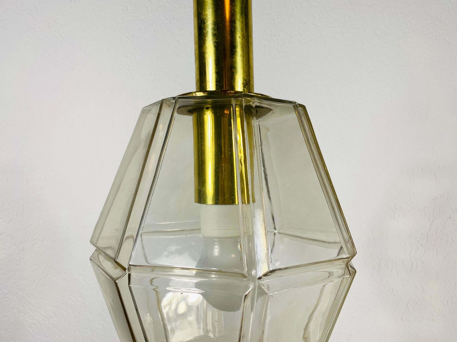 Midcentury Brass And Glass Pendant Lamp By Glashütte Limburg, 1960s photo Lighting