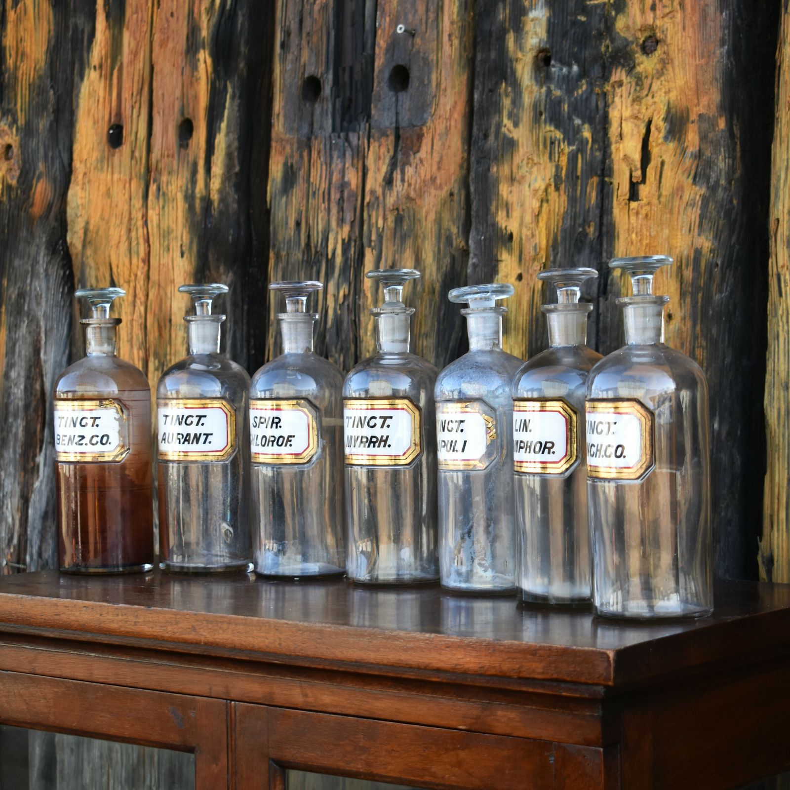 Antique 1862 Victorian Apothecary Bottles Glass Waltons Patent New York Set Of 7