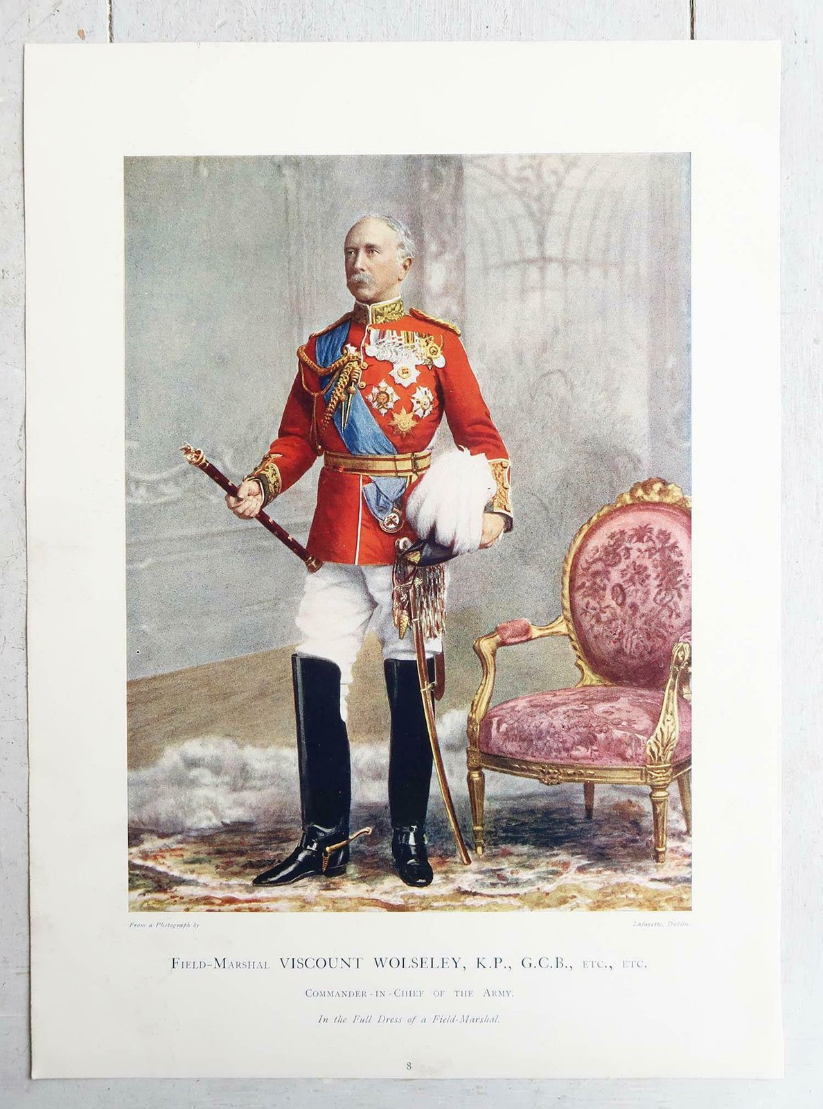 Set Of 8 Large Original Antique Prints Of Gentlemen In Military Costume. 1900 photo vintage