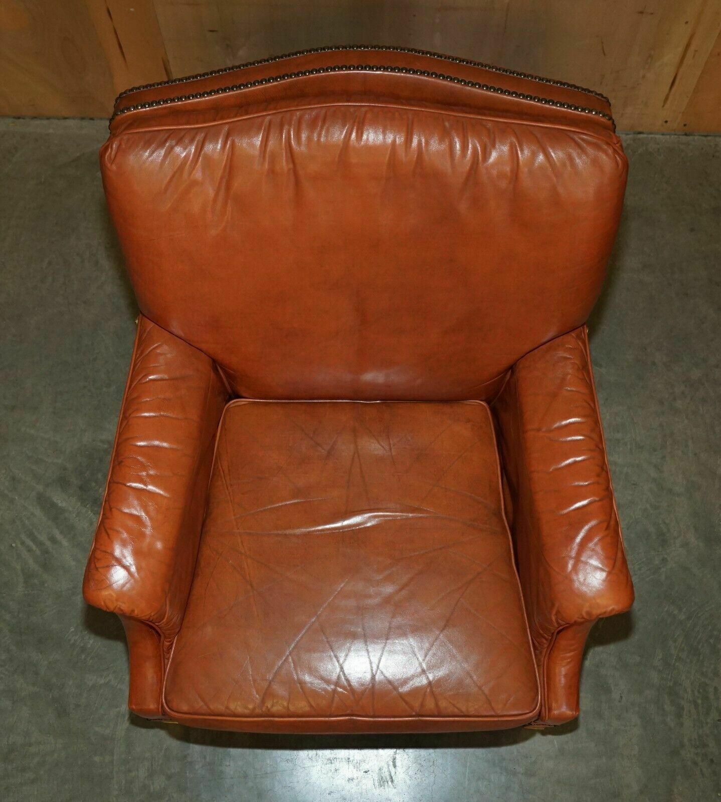 Comfortable Pair Of French Neoclassical Style Leather & Brass Recliner Armchairs photo 10000.0