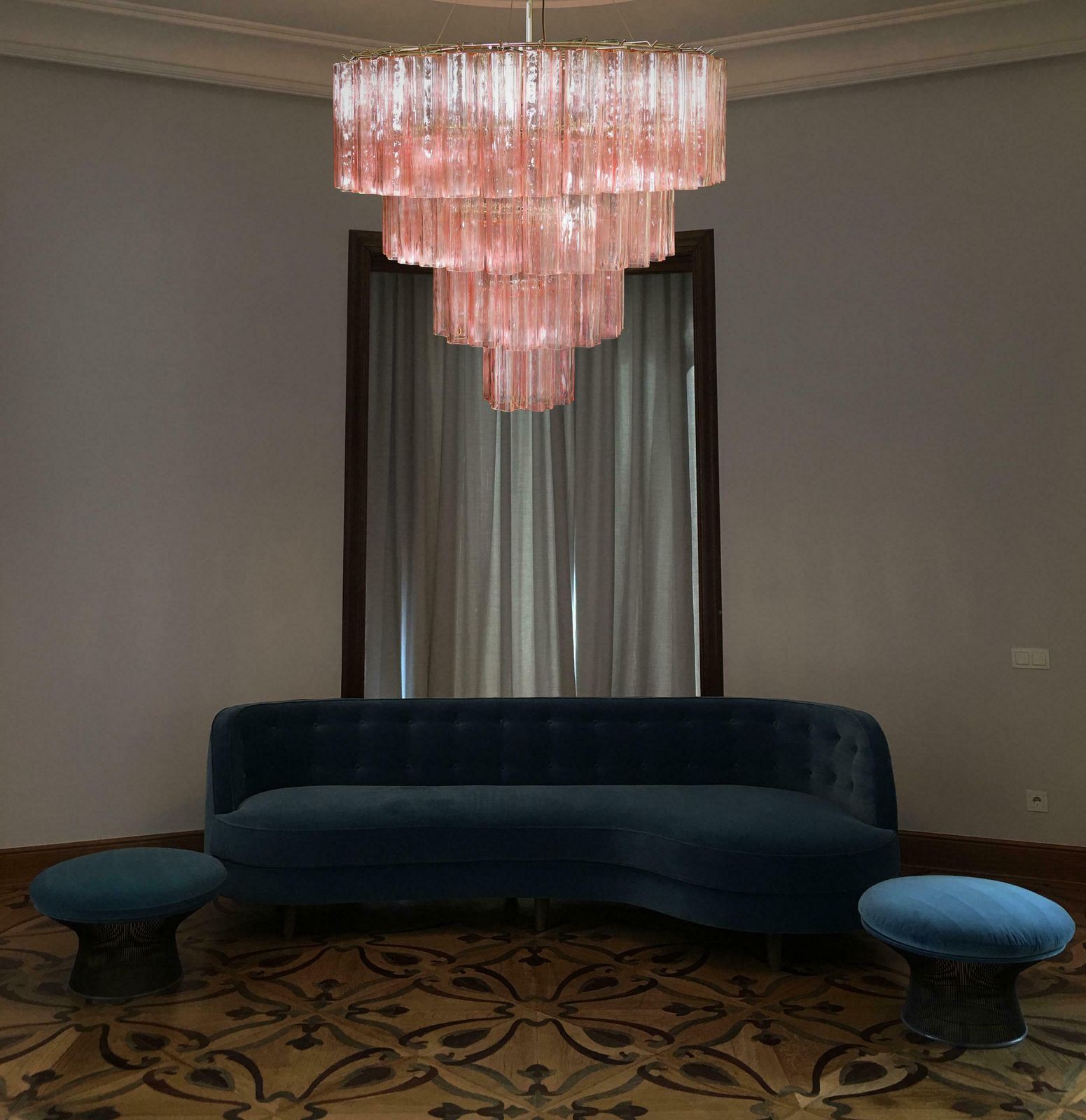 Italian Tronchi Chandelier, 78 Pink Glasses, Murano photo 3057.0