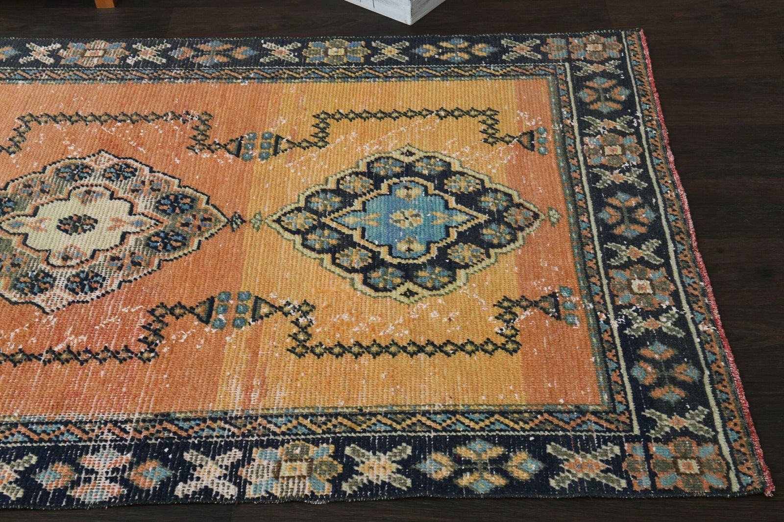 Turkish Rug, Vintage Bohemian Rug, Oushak Rug, 4x11  Kitchen Rug, Hallway Rug, Home Decor, Entryway Rug, Runner Rug photo vinterior