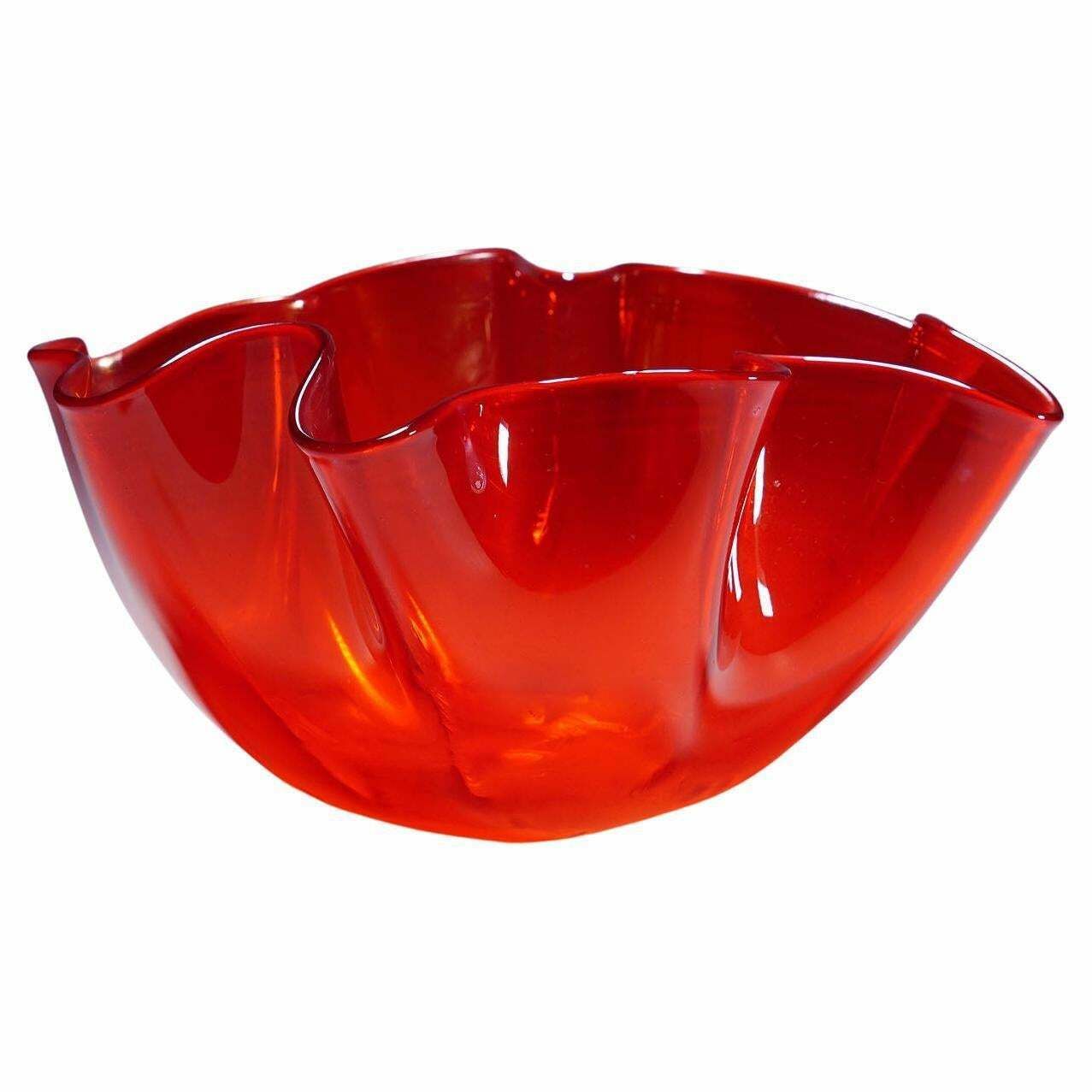 Venini Vase 'Fazzoletto' In Red, Venice Murano 1950s