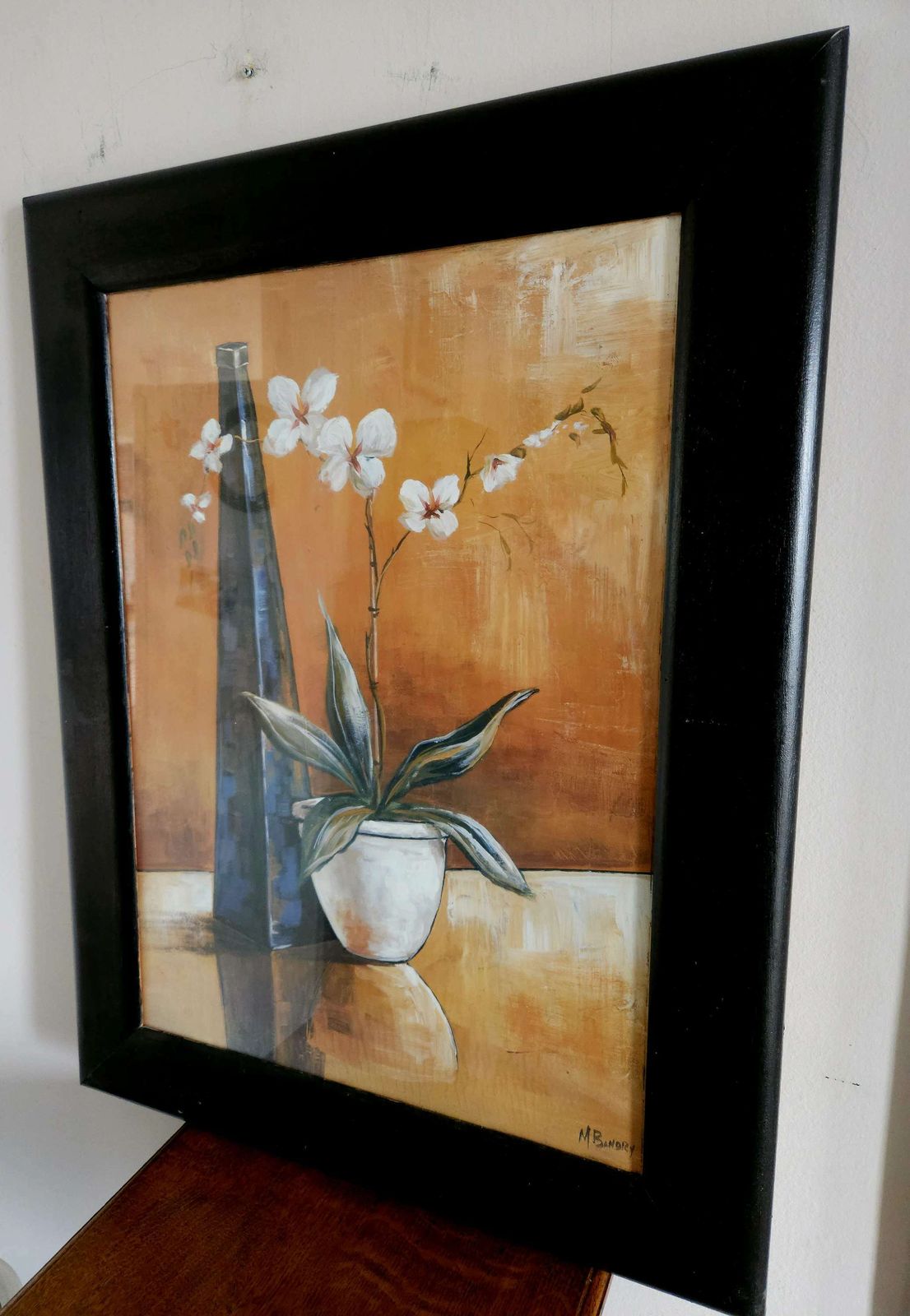 Large Still Life Print By M Bandry In Wide Black Wood Frame photo furniture