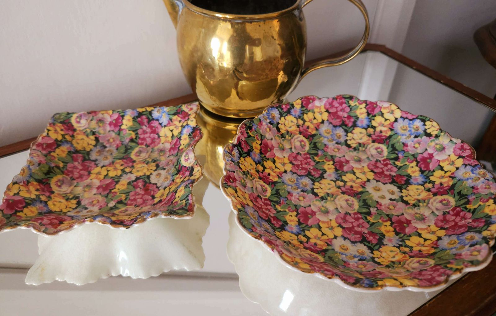Duo Of 1940s James Kent Old Foley Florita Scalloped Dishes