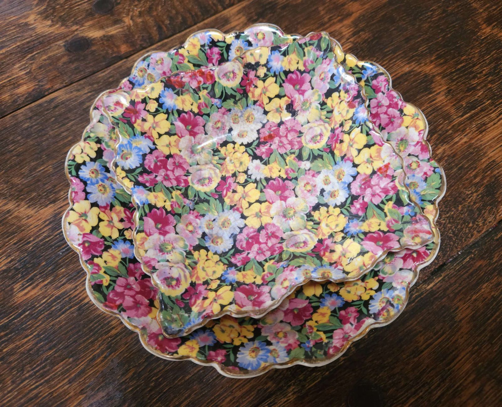Duo Of 1940s James Kent Old Foley Florita Scalloped Dishes photo 54.0