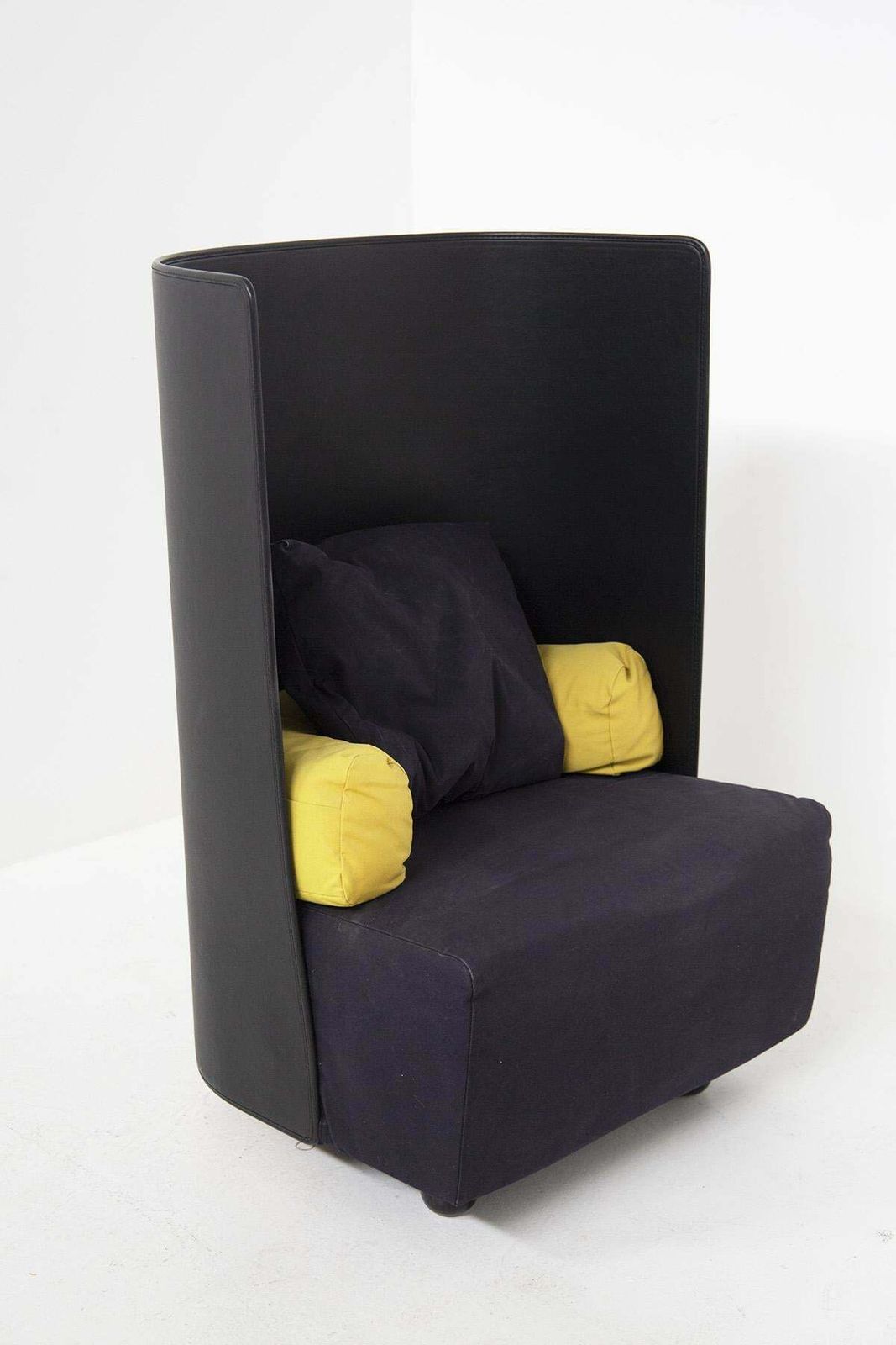 De Pas, D'urbino And Zanotta Black And Yellow Armchairs photo for sale