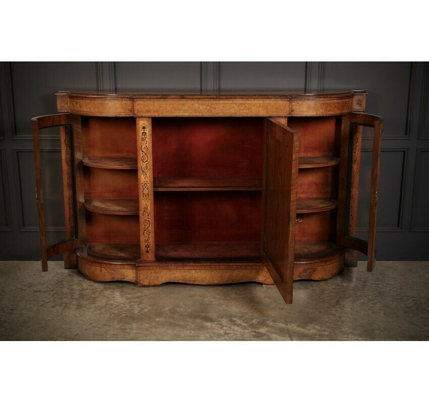 Victorian Burr Walnut Marquetry Inlaid Credenza photo vintage