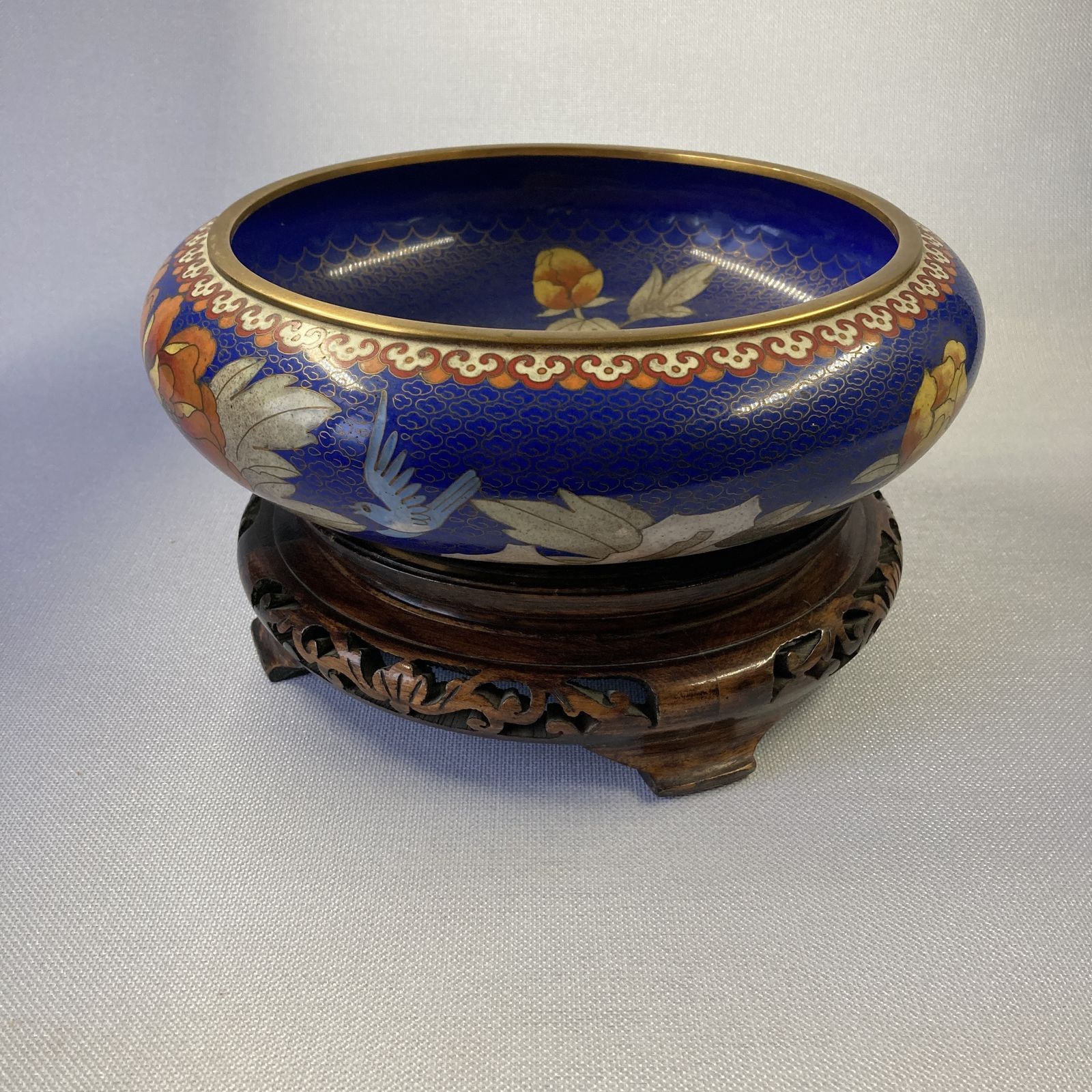 Beautiful Antique Floral Cloisonne Bowl And Stand photo vintage