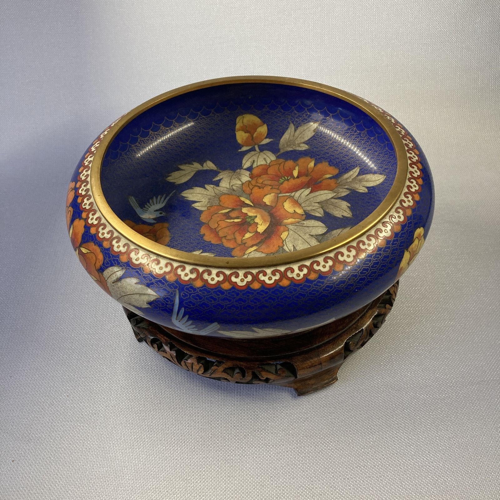 Beautiful Antique Floral Cloisonne Bowl And Stand