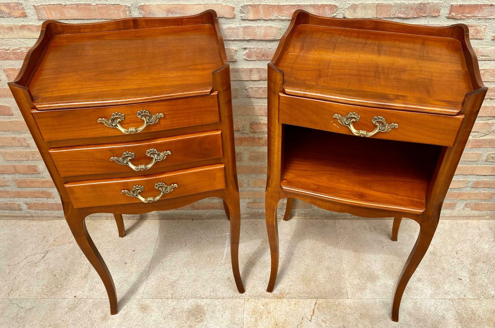 French Cherry You And Me Nightstands With Drawers And Open Shelf, 1960s, Set Of photo for sale