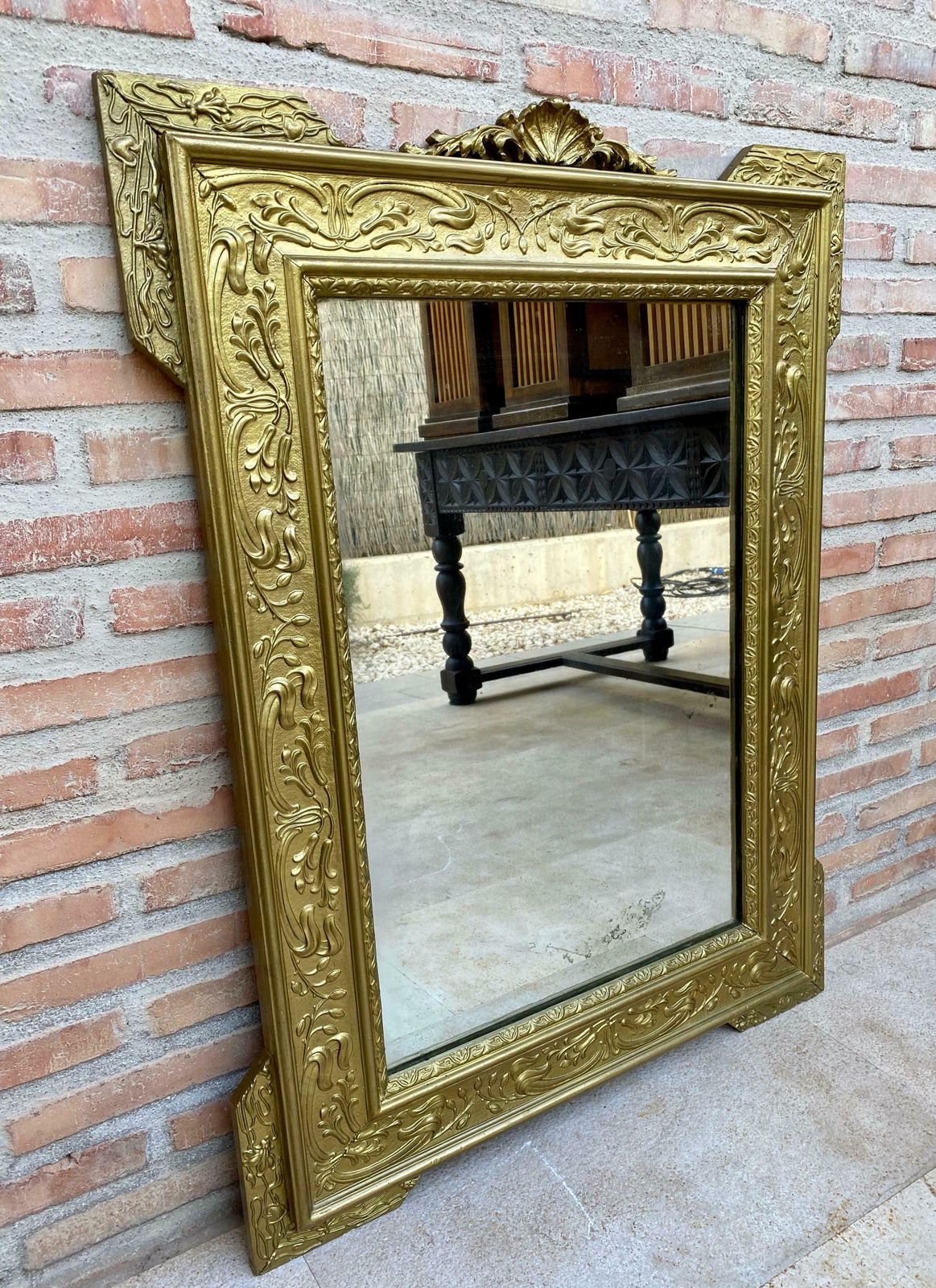 Miroir rectangulaire en bois sculpté à la main doré, 1960 photo Décoration