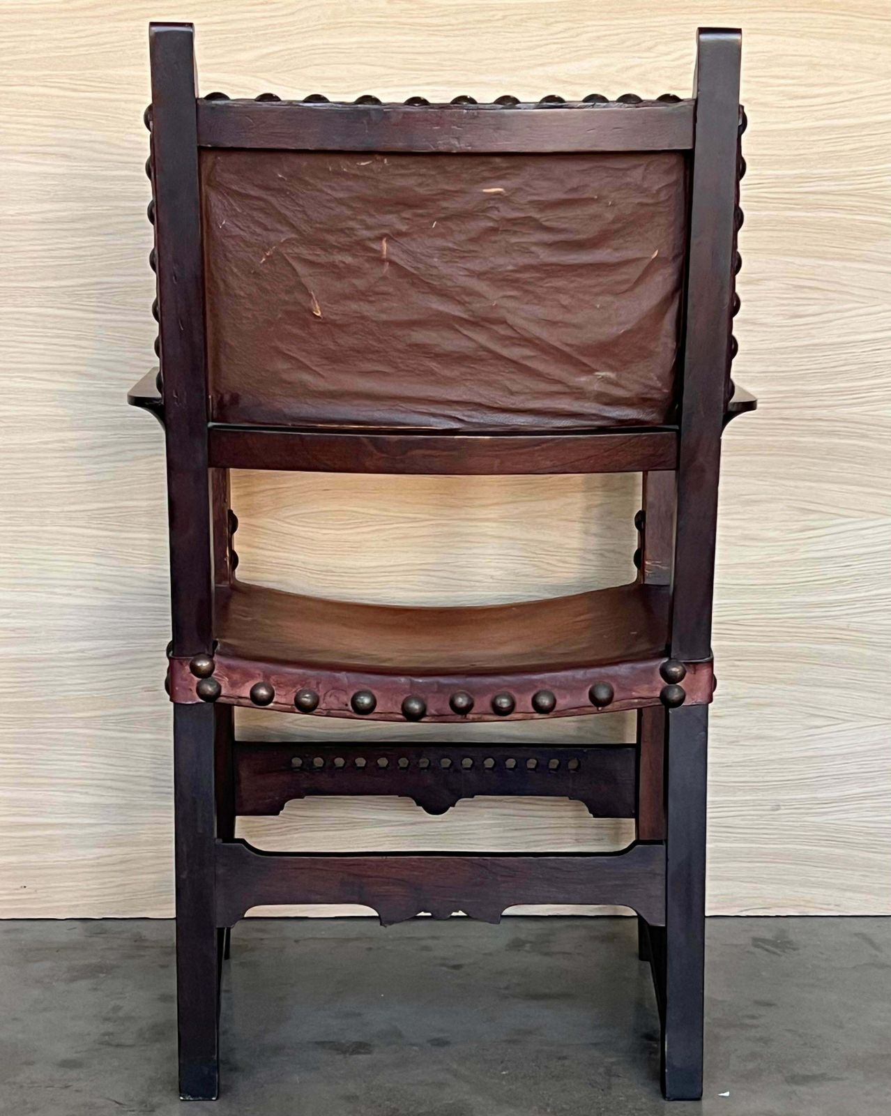 19th Century Spanish Colonial Altar Carved Armchair With Leather Seat And Back photo buy