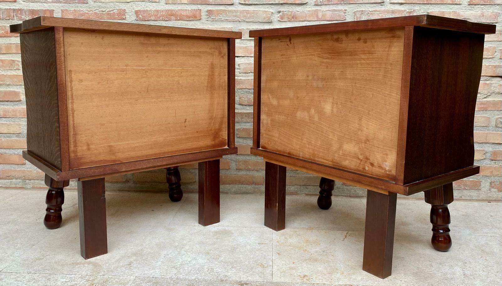 photo furniture Mid Century Walnut Nightstands With Drawers And Marble Tops, 1950s, Set Of 2