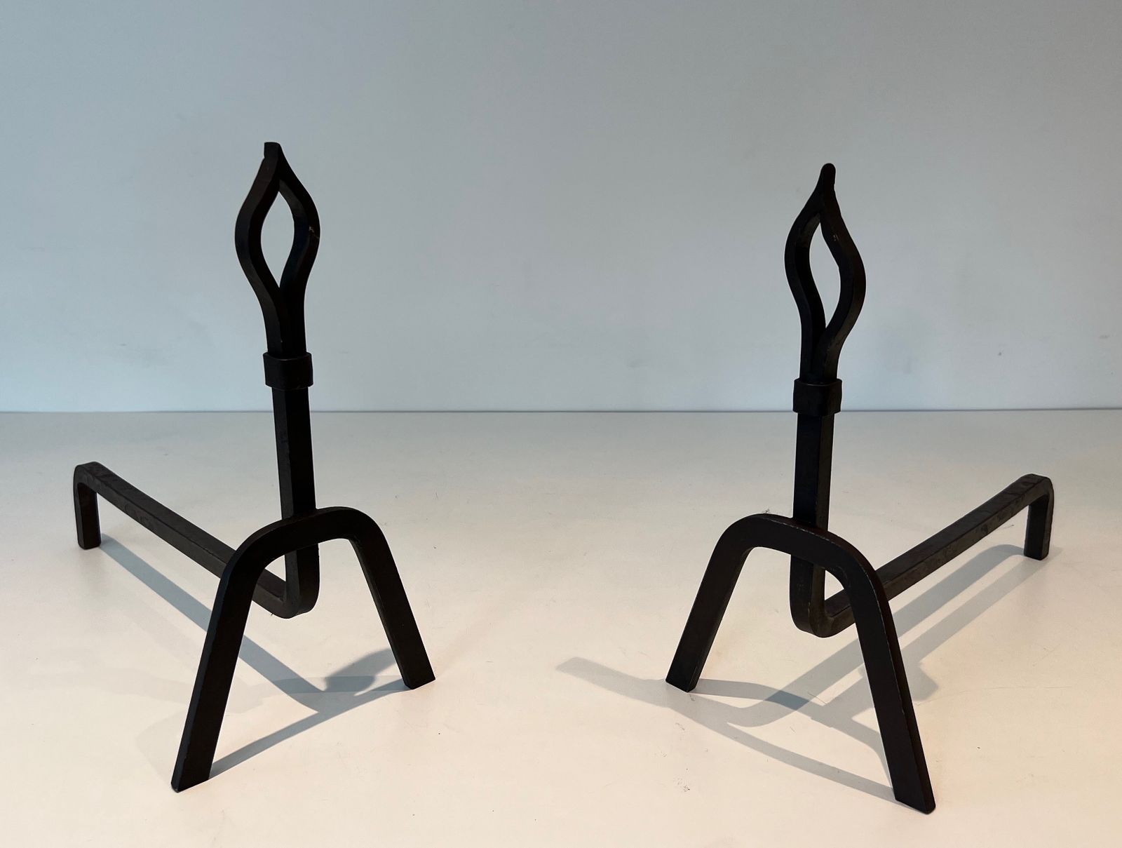 Pair Of Modernist Wrought Iron Andirons photo for sale