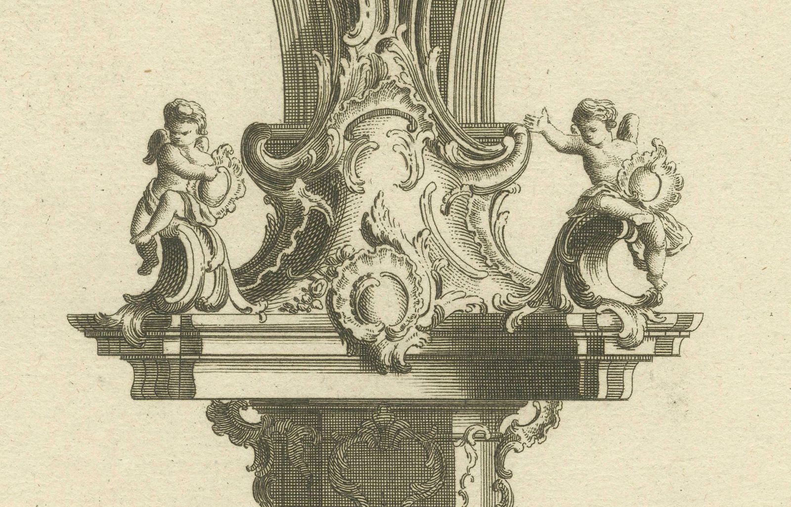 Baroque Pulpit Elevation With Ornate Archway And Balustrade Engraved, Ca.1740 photo for sale