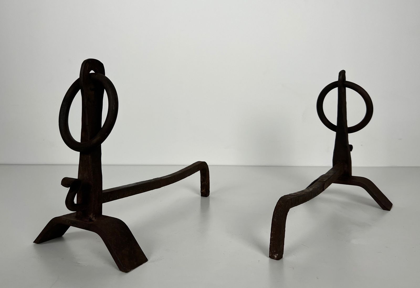 Pair Of Modernist Wrought Iron Andirons In The Taste Of Jacques Adnet photo vinterior