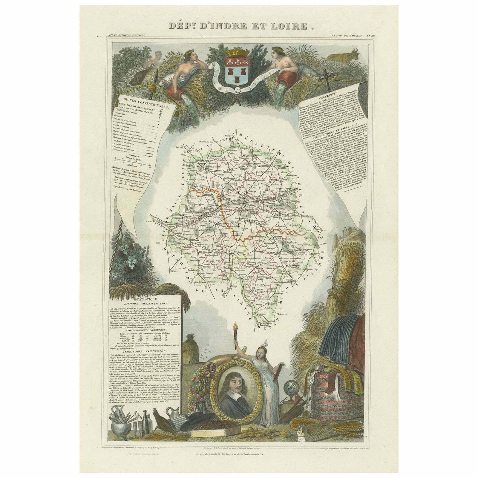 Mapping History: The Decorative Cartography Of Indre Et Loire By Levasseur, 1856 photo vinterior