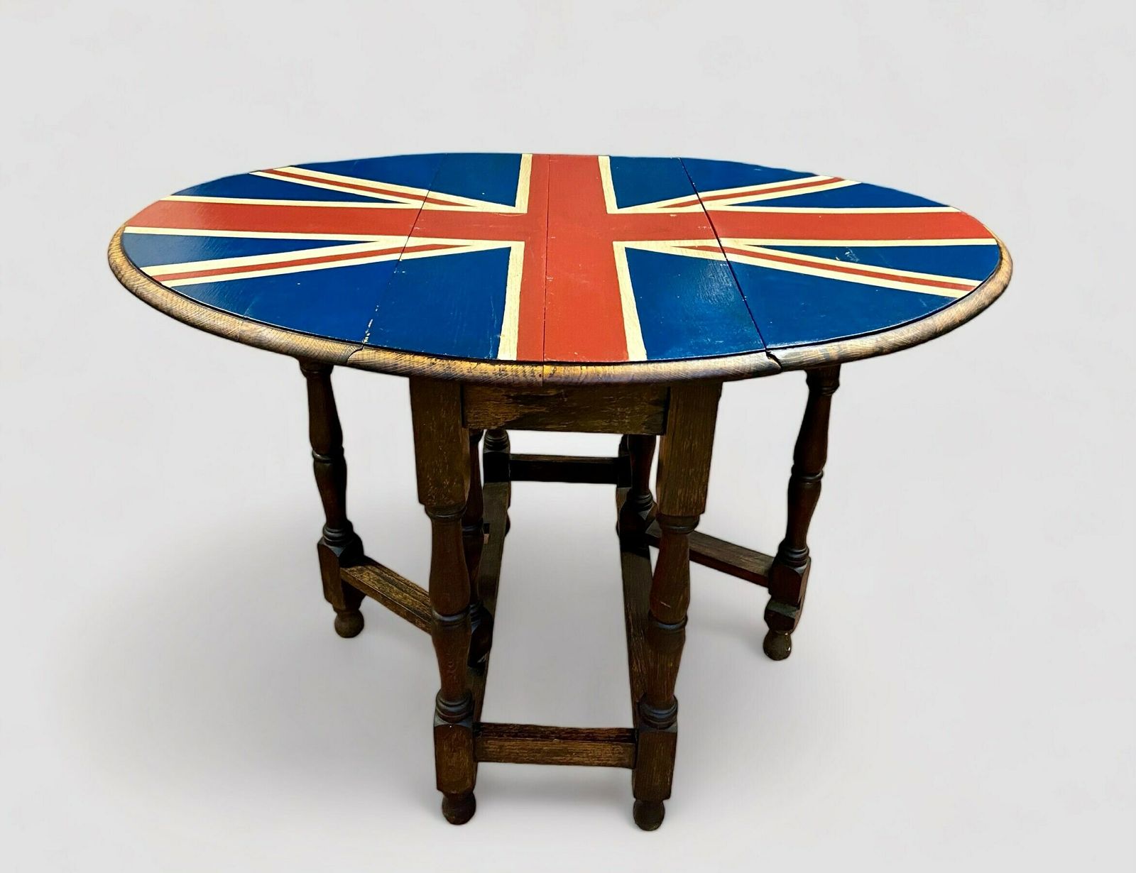 Antique Oak Drop Leaf Table / Union Jack Decor / Made In England Circa 1900 photo for sale