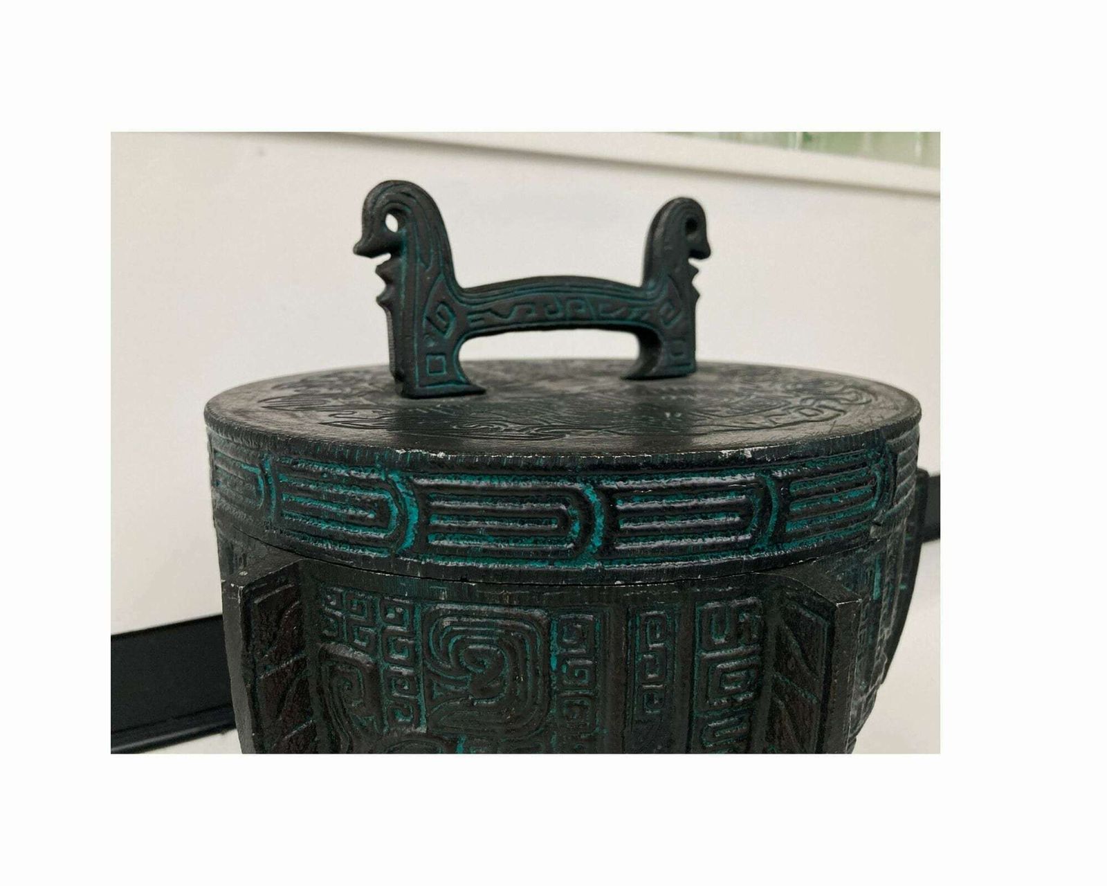 James Mont Style Ice Bucket | Verdigris Asian Style | Mid Century photo furniture