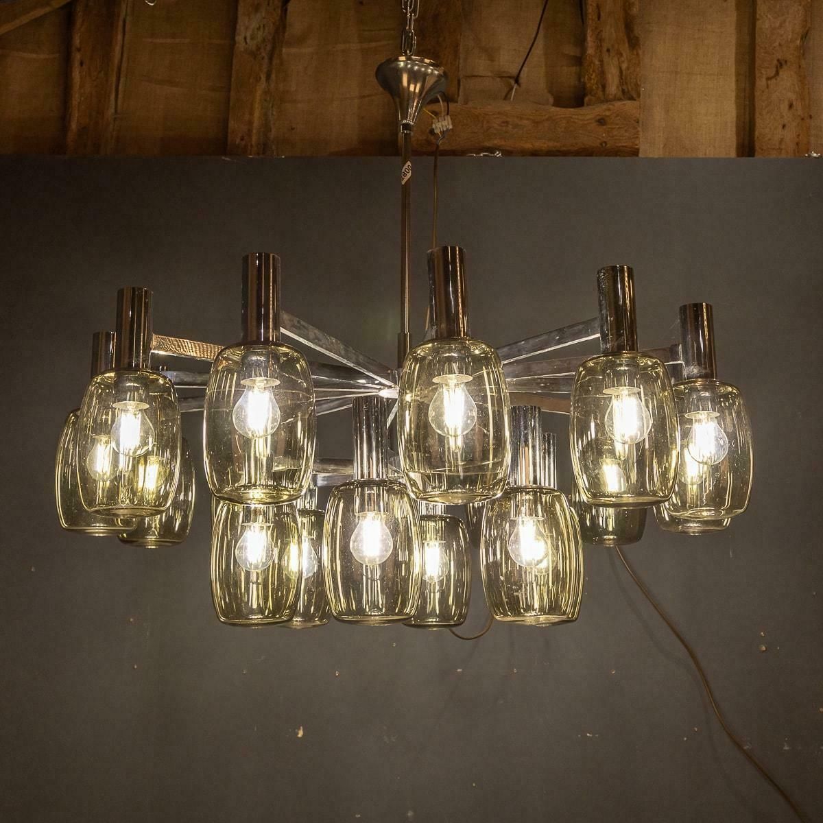 20th Century Italian Chrome & Smoked Glass Eighteen Light Chandelier C.1970 photo 3595.0