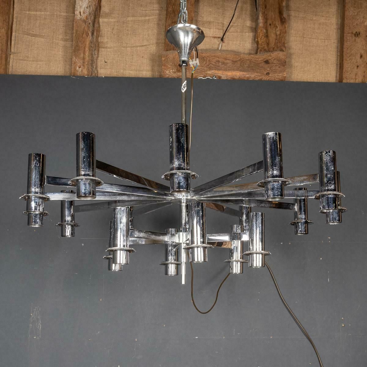 20th Century Italian Chrome & Smoked Glass Eighteen Light Chandelier C.1970 photo vinterior