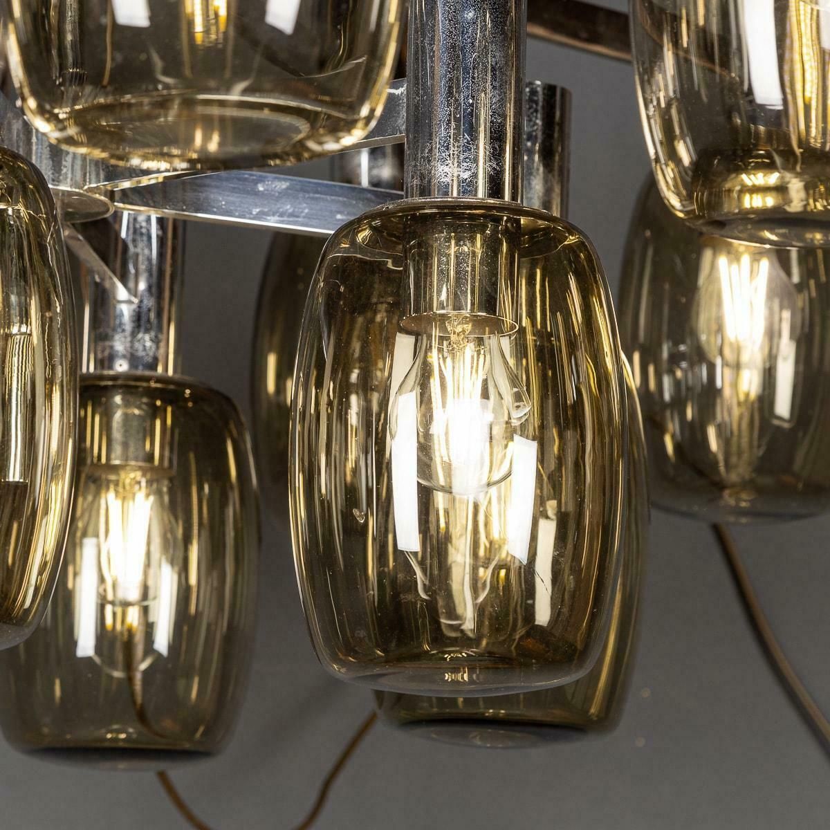 photo furniture 20th Century Italian Chrome & Smoked Glass Eighteen Light Chandelier C.1970