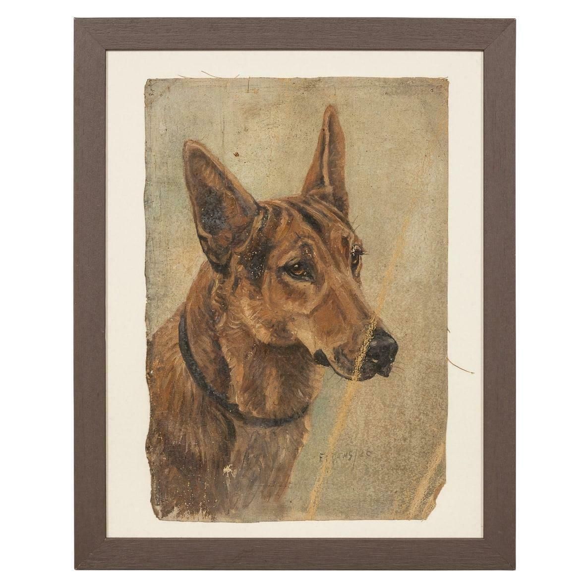 Antique 20thc Framed German Shepherd Oil On Canvas By Frederick T. Daws C.1926