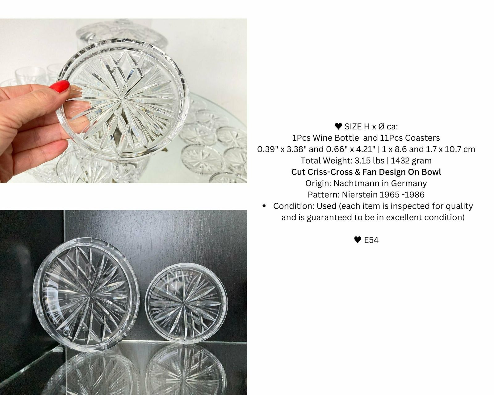 Nachtmann Punch Bowl | Nierstein Set | 12 Cups + Coasters | 1 Bowl With Member | Cut Criss Cross & Fan Design photo Home Decor