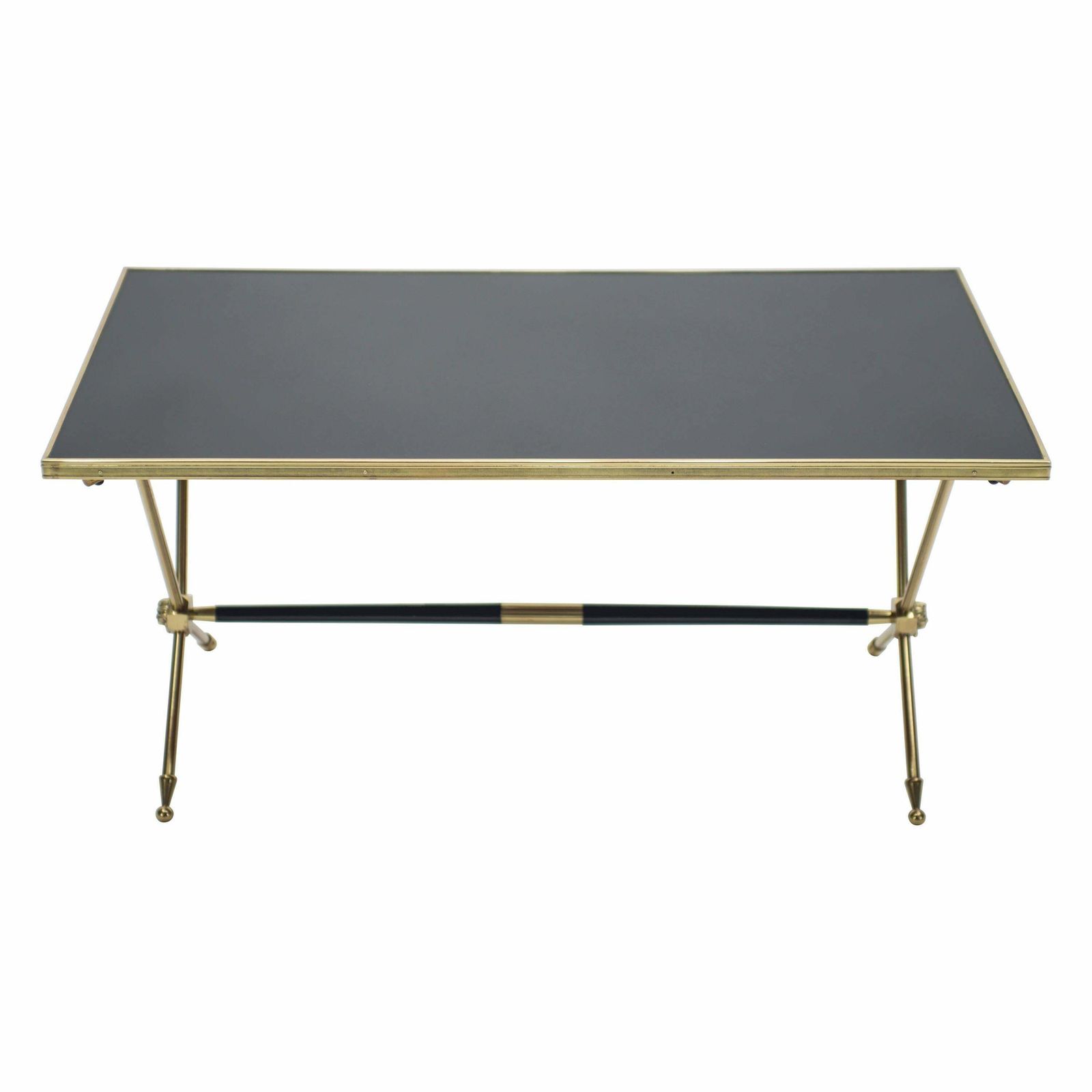Table basse néoclassique française Raphael en laiton et opaline, années 1960