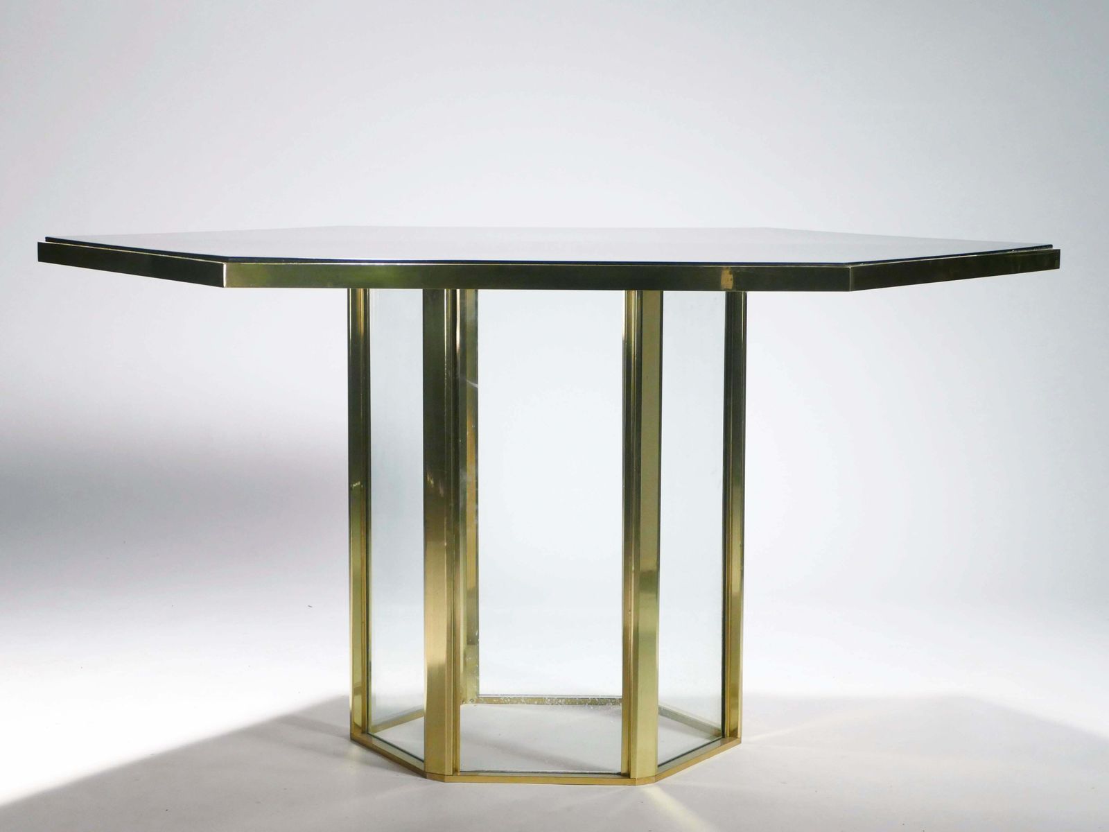 Midcentury Romeo Rega Black Lacquer Brass And Glass Dining Table, 1970s photo for sale
